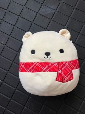 Squishmallows Polar Bear with Red Plaid Scarf